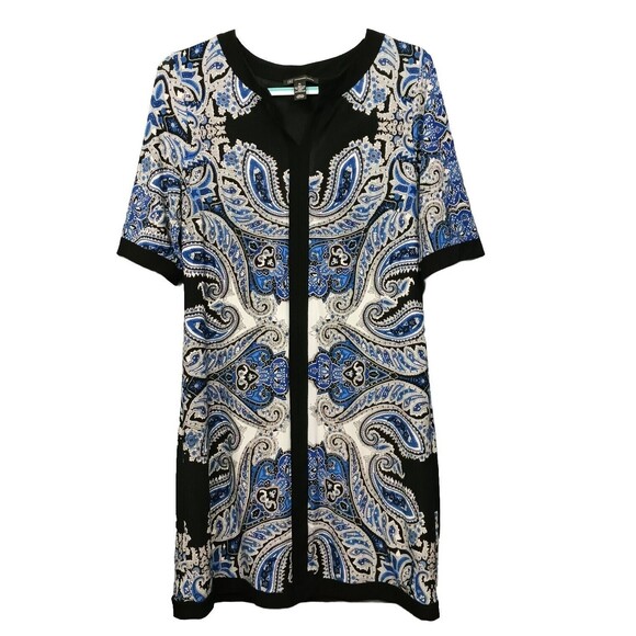 INC International Concepts Dress Womens XL Shift Blue Black Paisley Stretchy - Picture 1 of 8